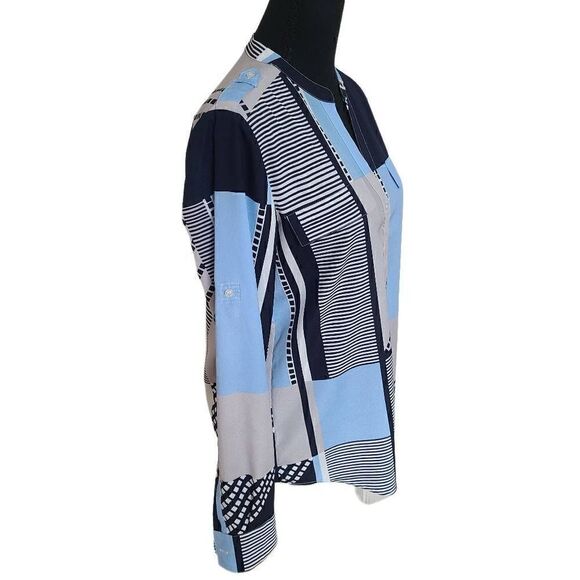 Calvin Klein Womens Button Front Blue Print Blouse Size Small - Picture 4 of 12